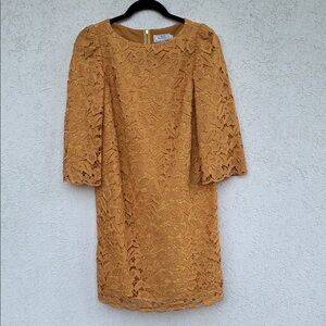 Anatelier brand mustard yellow lace dress